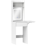Small Vanity Desk with Mirror LED Lights, Compact Dressing Table with Drop Leaf, Open Shelves T3398P378102
