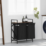 Laundry Basket 2 Compartments with Shelf Brown Oak 859069