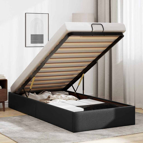 Ottoman Bed Frame without Mattress Black Single Faux Leather 3310827