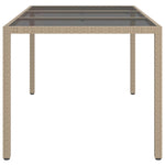Garden Table 150x90x75 cm Tempered Glass and Poly Rattan Beige 316710