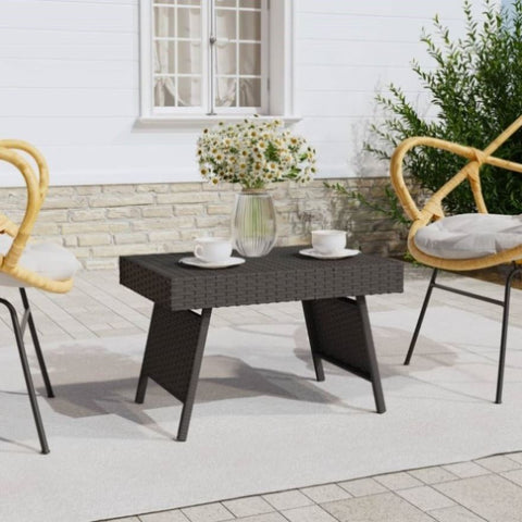 ZNTS Foldable Side Table Black 60x40x38 cm Poly Rattan 319408
