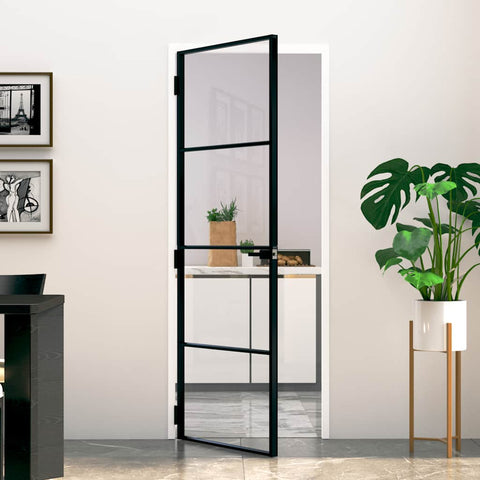Interior Door Black 76x201.5 cm Tempered Glass&Aluminium 153658