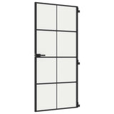 Interior Door Slim Black 93x201.5 cm Tempered Glass and Aluminium 155129