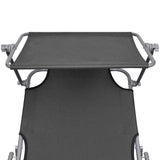47772 Folding Sun Lounger with Canopy Grey Aluminium