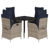 5 Piece Garden Dining Set with Cushions Grey Poly Rattan 3213477