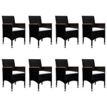 ZNTS 9 Piece Garden Dining Set Poly Rattan and Tempered Glass Black 3095894