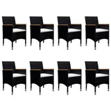 ZNTS 9 Piece Garden Dining Set Poly Rattan and Tempered Glass Black 3095894