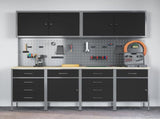Work Cabinet with Drawer 10 pcs Black Engineered Wood and Steel 3321488