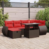 7 Piece Garden Sofa Set with Cushions Brown Poly Rattan 3327904