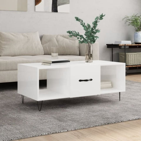 ZNTS Coffee Table High Gloss White 102x50x40 cm Engineered Wood 829294