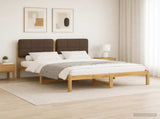 Bed Frame with Upholstered Headboard Whitewash and Taupe 904075