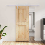 Sliding Door Natural and White 80 x 210 cm Solid Pine Wood 3444958