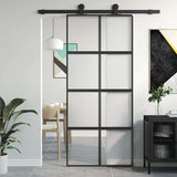 Sliding Door Black 90x205 cm Tempered Glass and Aluminium 155223