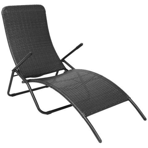 ZNTS Folding Sun Lounger Poly Rattan Black 42946