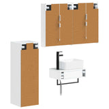 Bathroom Furniture Set 4 pcs White Engineered Wood and Glass 3407399