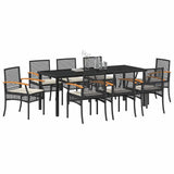 Garden Dining Set with Cushion 9 pcs Black Rattan 3380819