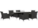 7 Pieces Outdoor Rattan Garden Furniture with Fire Pit Table, 6 Seater Garden Table and Chairs with T3398P328042