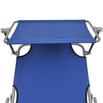 Folding Sun Lounger with Canopy Steel and Fabric Blue 41196