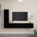 ZNTS 4 Piece TV Cabinet Set Black Engineered Wood 3078779