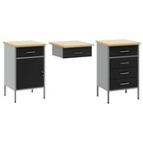 Work Cabinet with Drawer 3 pcs Black Engineered Wood and Steel 3321378