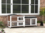 Wooden Two-Tier Pet Hutch with Wheels, Run - Brown T3398P555943