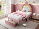 3ft Single Upholstered Bed with Adjustable Rainbow Headboard, Soft Velvet Bed Frame with Storage N652P296726P