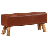 Gym Bok Bench Brown 110 cm Real Leather and Solid Wood Mango 351102