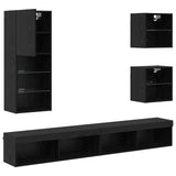 TV Wall Units with LED 5 pcs Black Oak Engineered Wood 3402952