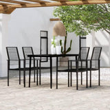 Dining Set Black Powder-coated steel, glass, PVC hollow rattan 3099205