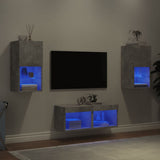 4 Piece TV Wall Cabinets with LED Lights Concrete Grey 3216572