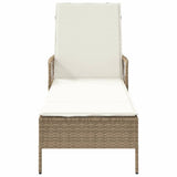 Sun Lounger Beige and Cream White 55 x 200 x 92 cm Poly Rattan 365429