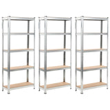 Storage Shelves 3 pcs Silver 75x30x172 cm Steel and MDF 144272