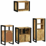 Bathroom Furniture Set 4 pcs Brown and Black Solid Mango Wood 3305672