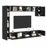 TV Cabinet Set Wall-mounted 9 pcs Black Oak Engineered Wood 3393427