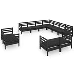 ZNTS 11 Piece Garden Lounge Set Solid Wood Pine Black 3083218