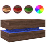 Coffee Table with LED Lights Brown Oak 90x50x40 cm 839867