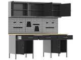 Work Cabinet 8 pcs Black and Grey Engineered Wood and Steel 3321452
