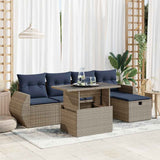 6 Piece Garden Sofa Set with Cushions Grey Poly Rattan Acacia 3327891