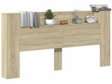 Storage Headboard with LED Sonoma Oak Engineered Wood 3418676