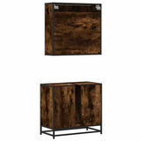 2 Piece Bathroom Furniture Set Smoked Oak Engineered Wood 3300897