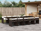 11 Piece Garden Dining Set with Cushions Brown Poly Rattan 3211113