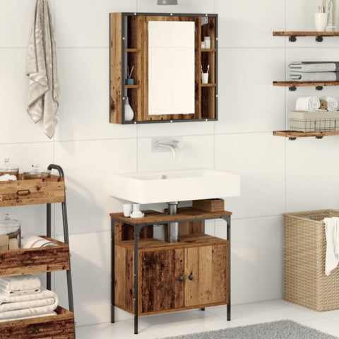 ZNTS 2 Piece Bathroom Furniture Set Old Wood Engineered Wood 3332499
