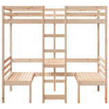 ZNTS Loft Bed Frame with Desk and Chairs 80x200cm Solid Wood Pine 3308556