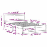 Bed Frame with Headboard Wax Brown 140 x 190 cm Solid Pine Wood 873279