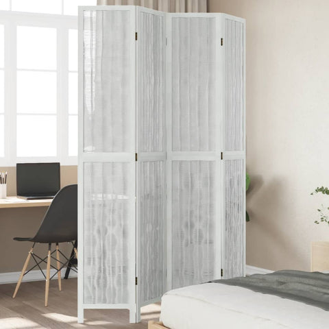 ZNTS Room Divider 4 Panels White Solid Wood Paulownia 358676