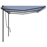 ZNTS Manual Retractable Awning with Posts 6x3.5 m Blue and White 3070276