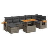 ZNTS 8 Piece Garden Sofa Set with Cushions Grey Poly Rattan Acacia 3327630