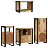 Bathroom Furniture Set 4 pcs Brown and Black Solid Mango Wood 3305658