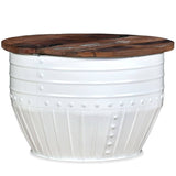 Coffee Table Solid Reclaimed Wood White Barrel Shape 245254