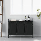 Laundry Basket 3 Compartments with Shelf Brown Oak 859064
